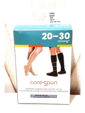 Mens Core-Spun Comprrssion Socks 20-30mmHg WHITE Large Short NEW #18131